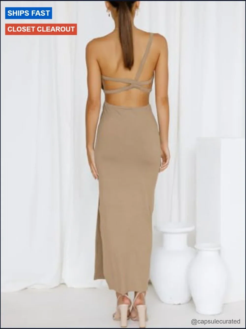 One Shoulder Maxi Dress Sleeveless Cutout Bodycon Party - Picture 6 of 7